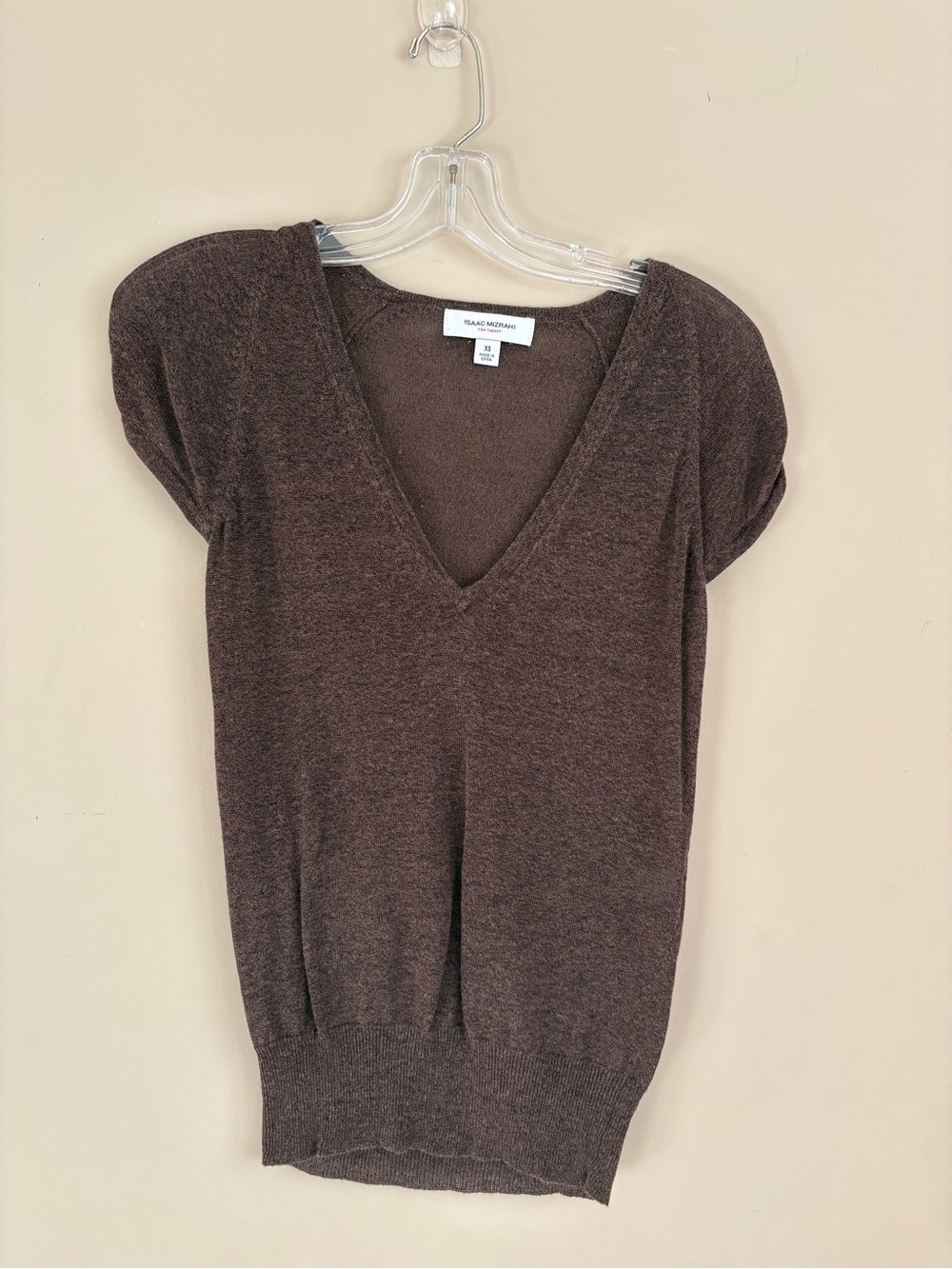 Isaac Mizrahi Cocoa Brown V-Neck Short Sleeve Sweater